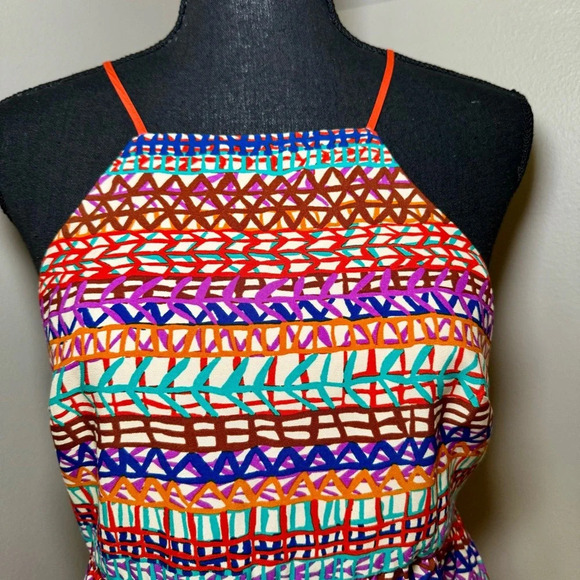 CeCe by Cynthia Steffe Multicolor Abstract Open back Halter Maxi Dress size 6 - Picture 3 of 8